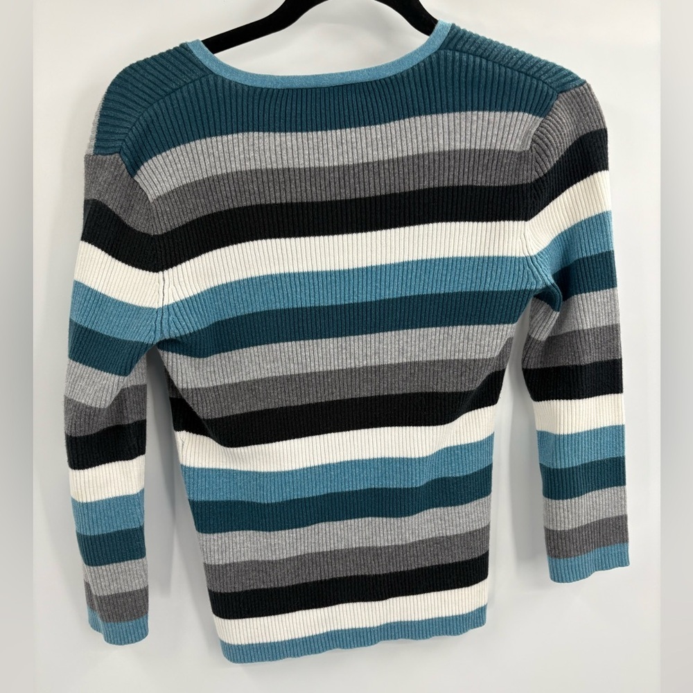 Croft and borrow blue 90s retro 2000s stripe v neck long sleeve sweater small - Picture 8 of 13